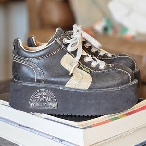 RARE Swear London VTG 90s Black Platform Sneakers Womens Rave Grunge Punk